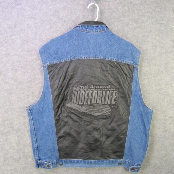 Harley-Davidson Buell Ride For Life Vest Mens Large Denim Leather Made in USA - Picture 7 of 9